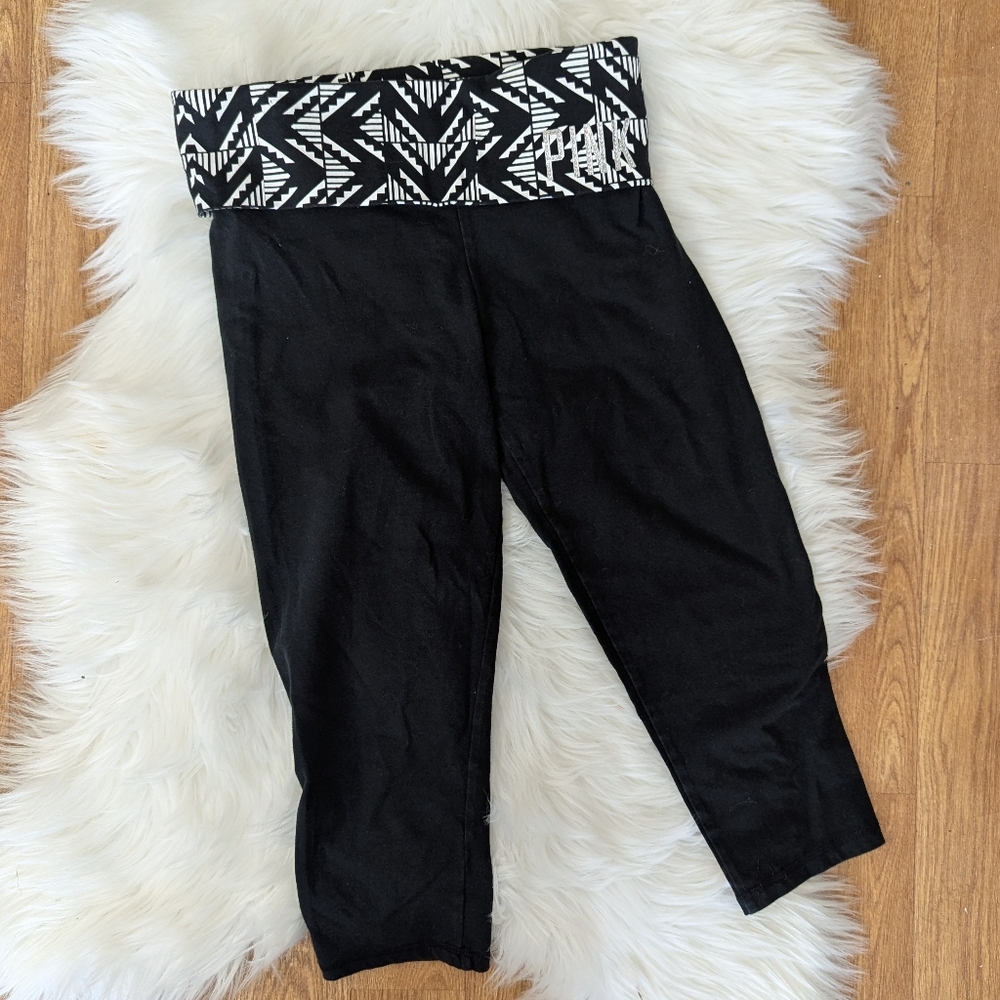 PINK Victoria's Secret Aztec Bling Fold Over Waistband Yoga Capri Leggings